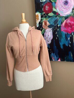 Victoria’s Secret XS Cropped Zip Hoodie Snatched Waist Nude